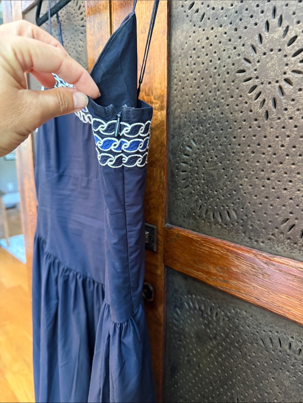 Tuckernuck Navy Blue Midi Dress with White Braid Trim - Picture 3 of 7